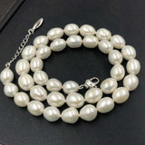 [ELEISPL]  Fine Rice Freshwater Pearl White 8-9mm Necklace #22010058