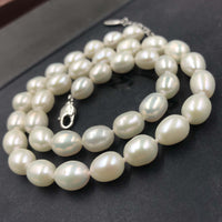 [ELEISPL]  Fine Rice Freshwater Pearl White 8-9mm Necklace #22010058