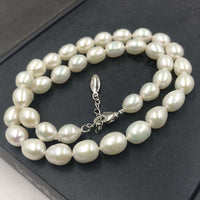 [ELEISPL]  Fine Rice Freshwater Pearl White 8-9mm Necklace #22010058