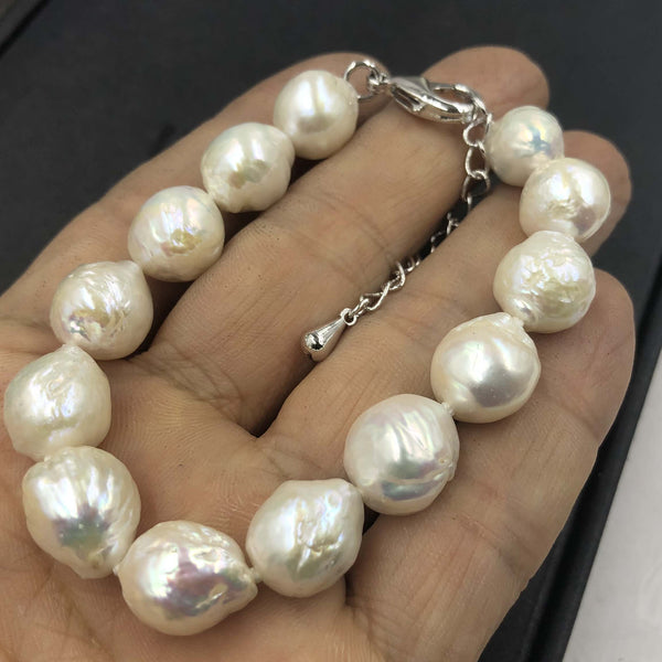 [ELEISPL]  Genuine Pearl Jewelry Women''s Bracelet 10-11mm Baroque Shape Beads White  #22010059