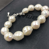 [ELEISPL]  Genuine Pearl Jewelry Women''s Bracelet 10-11mm Baroque Shape Beads White  #22010059