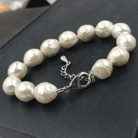 [ELEISPL]  Genuine Pearl Jewelry Women''s Bracelet 10-11mm Baroque Shape Beads White  #22010059