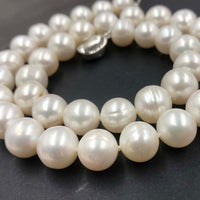 [ELEISPL]10-11MM Near Round White Pearl Necklace Silver Clasp #22010005