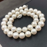 [ELEISPL]10-11MM Near Round White Pearl Necklace Silver Clasp #22010005