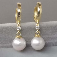 Gorgeous 9mm Round Genuine Pearl Dangle Earring G14K Filled Women's Jewellry