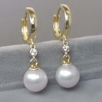 Gorgeous 9mm Round Genuine Pearl Dangle Earring G14K Filled Women's Jewellry