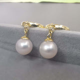 Gorgeous 9mm Round Genuine Pearl Dangle Earring G14K Filled Women's Jewellry