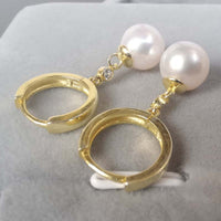 Gorgeous 9mm Round Genuine Pearl Dangle Earring G14K Filled Women's Jewellry