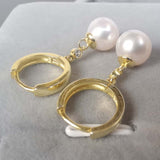 Gorgeous 9mm Round Genuine Pearl Dangle Earring G14K Filled Women's Jewellry