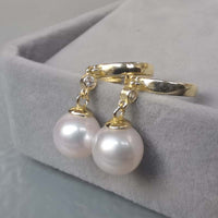 Gorgeous 9mm Round Genuine Pearl Dangle Earring G14K Filled Women's Jewellry