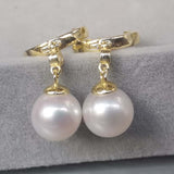 Gorgeous 9mm Round Genuine Pearl Dangle Earring G14K Filled Women's Jewellry