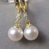 Gorgeous 9mm Round Genuine Pearl Dangle Earring G14K Filled Women's Jewellry