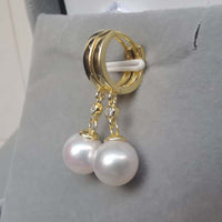 Gorgeous 9mm Round Genuine Pearl Dangle Earring G14K Filled Women's Jewellry