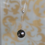 GORGEOUS 9mm Round Peacock Black Sea Water Pearl Pendant G18K Chain Necklace Wedding Women's Jewellry Gifts 9MM