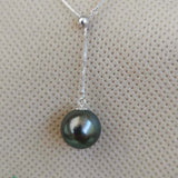 GORGEOUS 9mm Round Peacock Black Sea Water Pearl Pendant G18K Chain Necklace Wedding Women's Jewellry Gifts 9MM