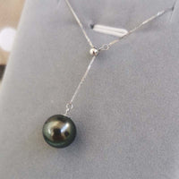 GORGEOUS 9mm Round Peacock Black Sea Water Pearl Pendant G18K Chain Necklace Wedding Women's Jewellry Gifts 9MM