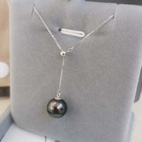 GORGEOUS 9mm Round Peacock Black Sea Water Pearl Pendant G18K Chain Necklace Wedding Women's Jewellry Gifts 9MM