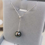 GORGEOUS 9mm Round Peacock Black Sea Water Pearl Pendant G18K Chain Necklace Wedding Women's Jewellry Gifts 9MM