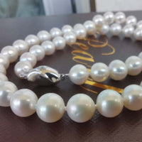 GORGEOUS 9mm Round White Real Pearl Necklace S925 Clasp Wedding Jewellry (中高档圆形9毫米淡水珍珠项链纯银扣）