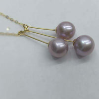 AAA 7-8mm round purple 3-Pearl pendant necklace G18K