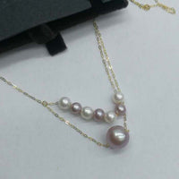 NEW 2rows 4-8mm mixed freshwater pearl necklace pendant G18K Mix Or White