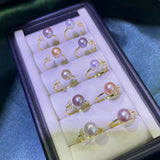 wholesale 10 pcs fine pearl jewelry butterfly rings sterling silver 7-8mm round pearl