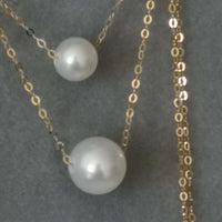 2ROW 6mm 8mm round real pearl pendant necklace G18K Chain