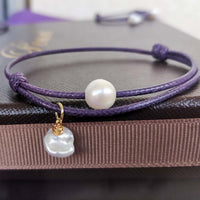 10X Unique natural pearl 9-10mm lavender hand knitting cord bracelet adjust size (批发天然珍珠手工编织手镯）