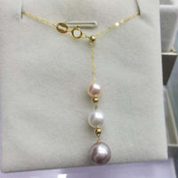 AAA 6-8mm round 3-pearl pendant G18K necklace