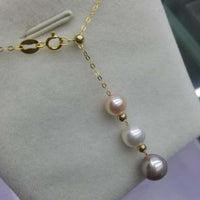 AAA 6-8mm round 3-pearl pendant G18K necklace