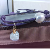 10X Unique natural pearl 9-10mm lavender hand knitting cord bracelet adjust size (批发天然珍珠手工编织手镯）