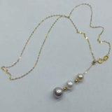 AAA 6-8mm round 3-pearl pendant G18K necklace