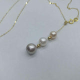 AAA 6-8mm round 3-pearl pendant G18K necklace