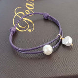 10X Unique natural pearl 9-10mm lavender hand knitting cord bracelet adjust size (批发天然珍珠手工编织手镯）