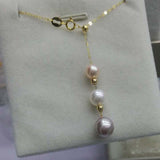 AAA 6-8mm round 3-pearl pendant G18K necklace