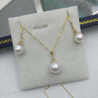 G18K  8-10mm round natural pearl sets necklace & dangle earring