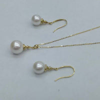 G18K  8-10mm round natural pearl sets necklace & dangle earring