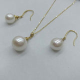 G18K  8-10mm round natural pearl sets necklace & dangle earring