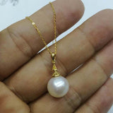 G18K  8-10mm round natural pearl sets necklace & dangle earring