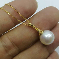 G18K  8-10mm round natural pearl sets necklace & dangle earring