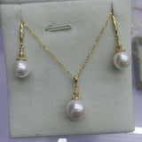 G18K  8-10mm round natural pearl sets necklace & dangle earring