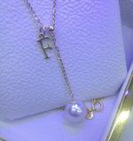 Gorgeous 8mm round Akoya pearl pendant G18K Chain necklace English letter