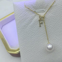 Gorgeous 8mm round Akoya pearl pendant G18K Chain necklace English letter