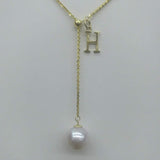 Gorgeous 8mm round Akoya pearl pendant G18K Chain necklace English letter