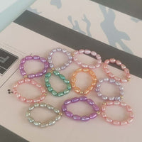 Gorgeous Multi-colours Real Freshwater Pearl Rings 50 PCS Elastic style 4mm