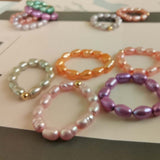 Gorgeous Multi-colours Real Freshwater Pearl Rings 50 PCS Elastic style 4mm