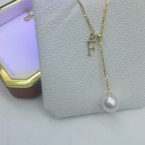 Gorgeous 8mm round Akoya pearl pendant G18K Chain necklace English letter