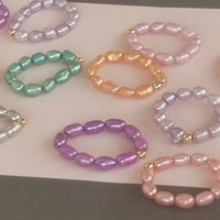 Gorgeous Multi-colours Real Freshwater Pearl Rings 50 PCS Elastic style 4mm