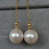 Gold 18K 8mm Round Natural Pearl Dangle Earring Women's Gifts 50mm