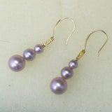 Gorgeous 3pcs round freshwater pearl dangle earring G18K white purple